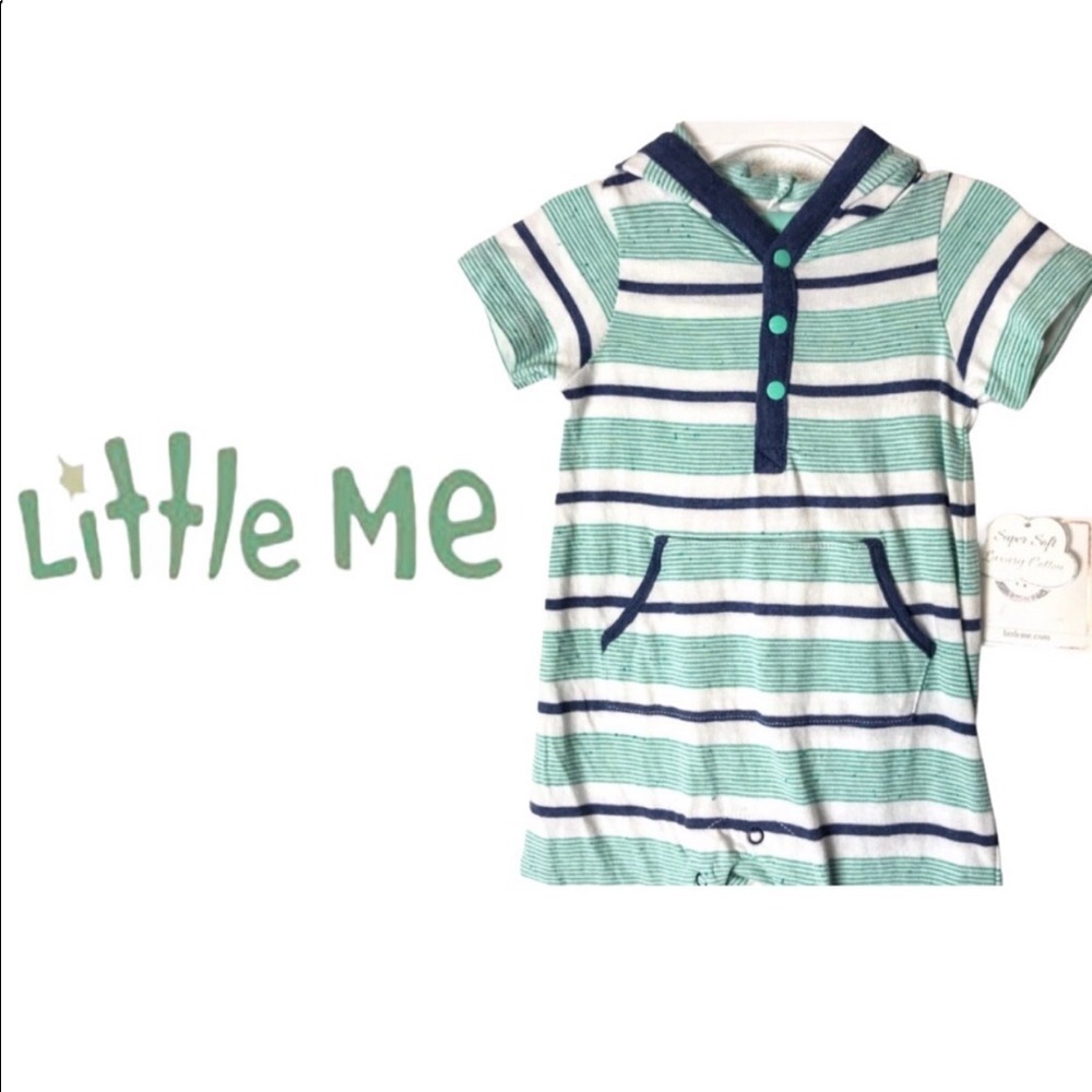 NWT Little Me Striped Island Dream Hooded Onesie